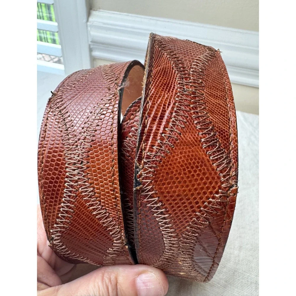 Dan Post Mens 38 Lizard Skin Belt Cognac Brown Horseshoe Buckle USA DP802